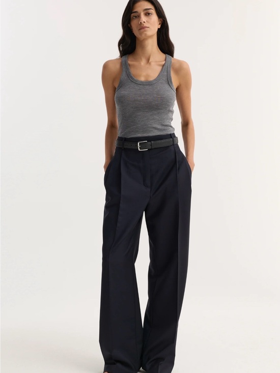 Róhe Pants - Rohe Navy Mid Waisted Tailored Wide-Leg Trousers size 34
